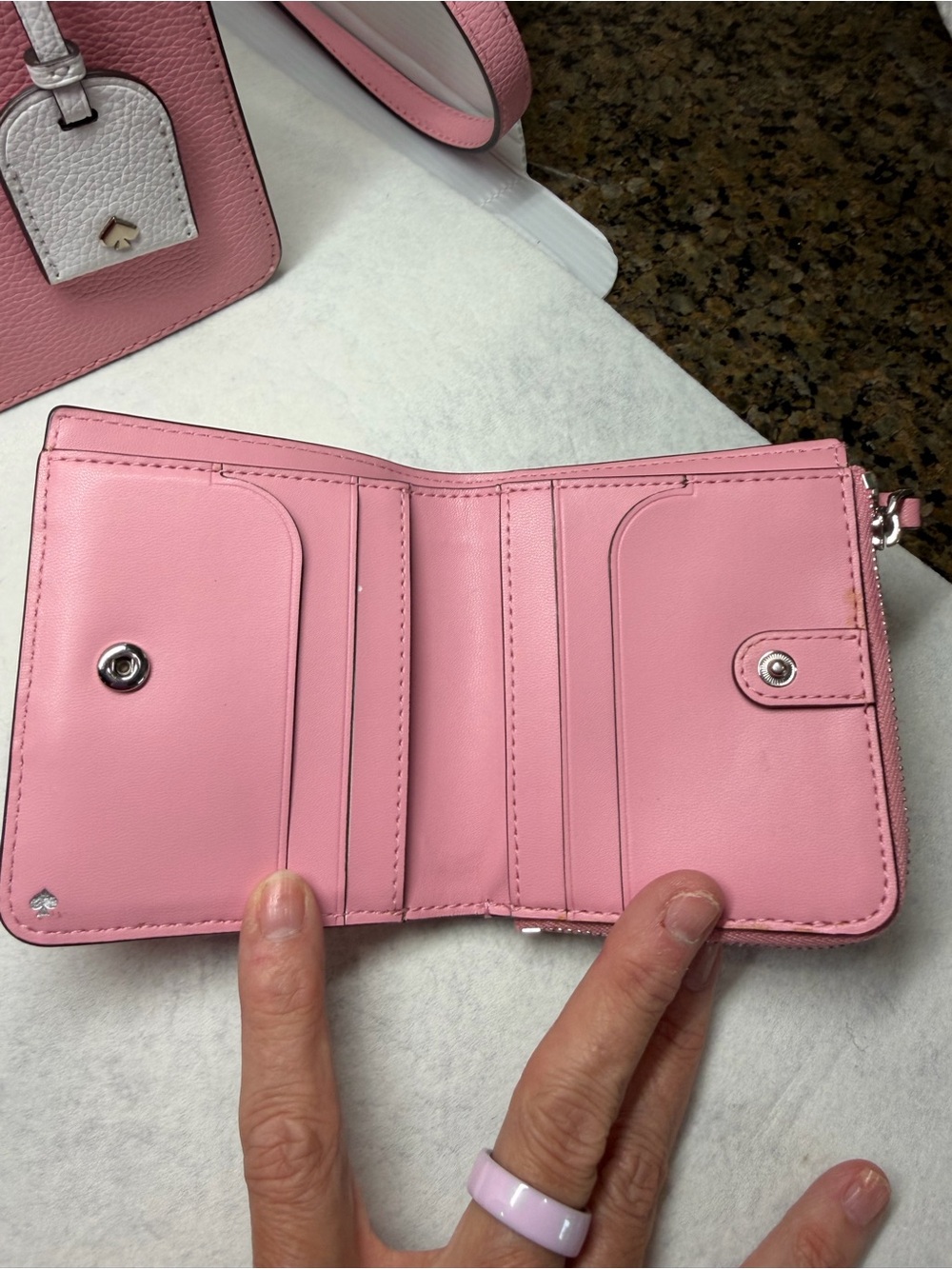kate spade Pink Leather Shoulder Bag with Matching Wallet and Cream Tag - Picture 13 of 15
